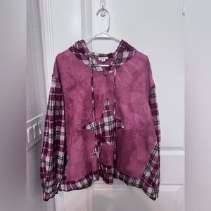 POL Red Plaid Hoodie with Star Design